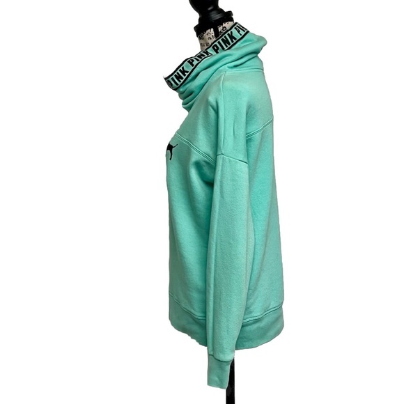 PINK Victoria Secret Mint Green Cowl Neck Sweatshirt College Y2k Preppy Sport XS - Picture 5 of 10